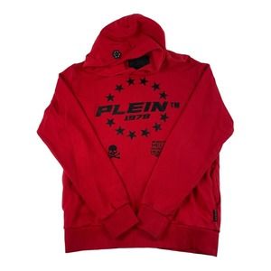 Phillip Plein 1978 Limited Edition Red Embroidered Skull Graphic Hoodie Size M